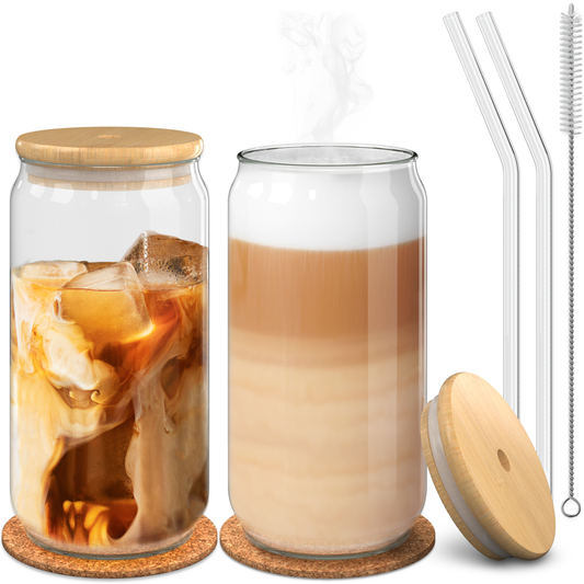 Scoozee Drinking Glasses (2) with Bamboo Lid - 18 oz