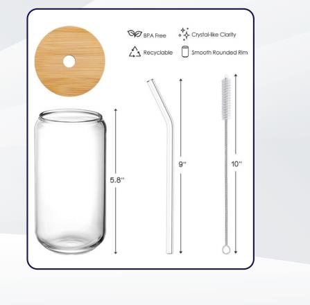 Scoozee Drinking Glasses with Glass Straw (4Pc, 16 Oz) - Glass Tumbler w/  Straws